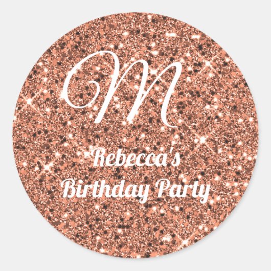 Sticker Rond Rose Parties scintillant or Monogramme Mariage d'a (Devant)