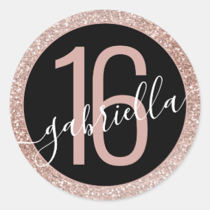 Sticker Rond Rose Parties scintillant or Ombre noir Anniversair
