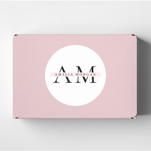 Sticker Rond "Rose pastel minimaliste initial & nom personnalis