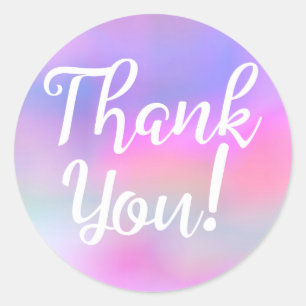 Sticker Rond Rose pastel violet bleu aquarelle Merci