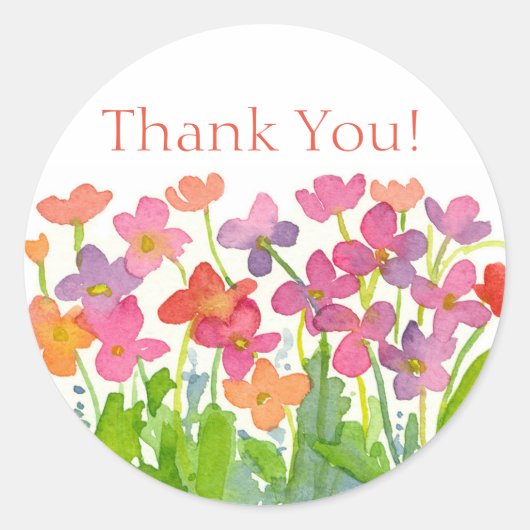 Sticker Rond Rose Peach Purple Aquarelle Fleurs Merci (Devant)