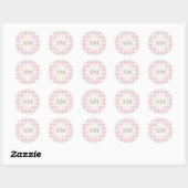 Sticker Rond Rose Pink Gingham Personalized Monogram (Feuille)