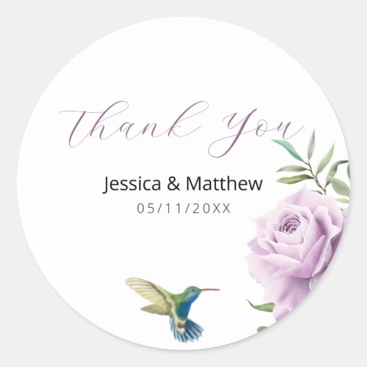 Sticker Rond Rose pourpre et colibri (Devant)