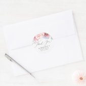 Sticker Rond Rose poussiéreux et Merci floral bleu poussiéreux (Enveloppe)