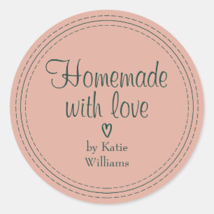Sticker Rond Rose Poussiéreux Faits Avec Amour Nom Personnalisé