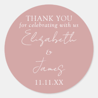 Sticker Rond Rose Poussiéreux Rose Élégant Écriture Mariage Rem