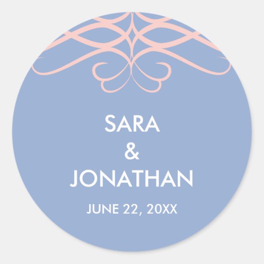 Sticker Rond Rose Quartz & Bleu, Elégant Mariage personnalisé (Devant)