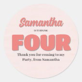 Sticker Rond Rose quatrième anniversaire Fille fête florale (Devant)