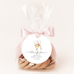 Sticker Rond Rose Remerciement Perles & Prosecco Enterrement de