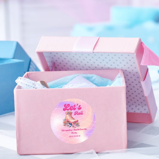 Sticker Rond Rose Rétro Disco Roller Skating Enterrement de Vi