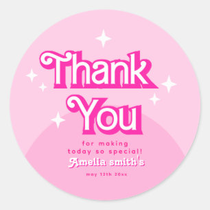 Sticker Rond rose rétro moderne tendance Merci