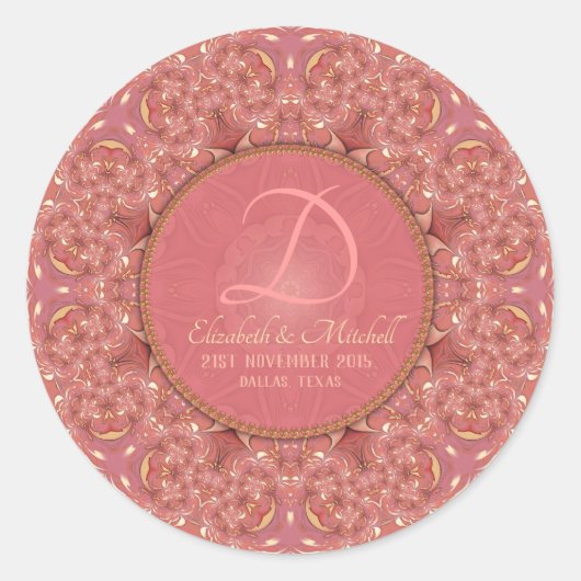 Sticker Rond Rose Romance Monogramme Mariage Keepsaké (Devant)
