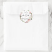 Sticker Rond Rose Rose Blanc Hydrangea Enregistrer la date (Sac)