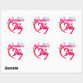 Sticker rond rose rose Coeur Saint Valentin (Feuille)