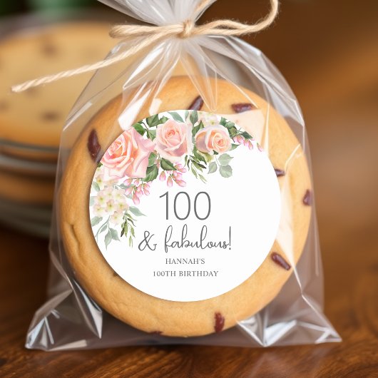 Sticker Rond Rose rose de Peach Floral 100e anniversaire