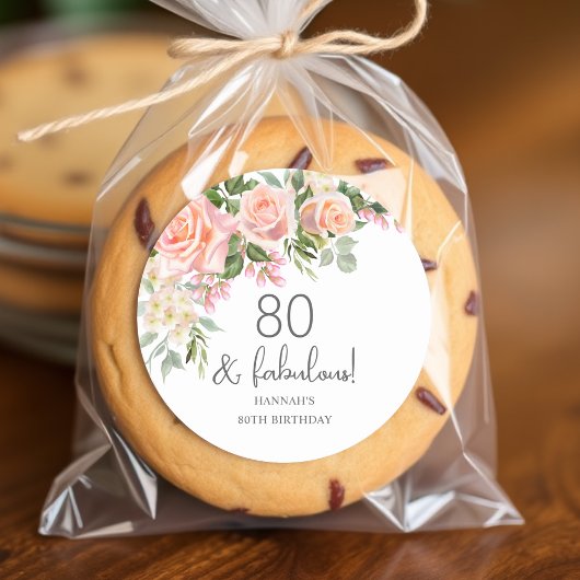 Sticker Rond Rose rose de Peach Floral 80e anniversaire
