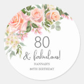 Sticker Rond Rose rose de Peach Floral 80e anniversaire (Devant)