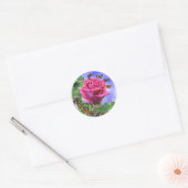 Sticker Rond Rose rose et papillons (Enveloppe)