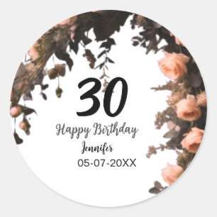 Sticker Rond Rose rose fleur vintage moderne 30e anniversaire
