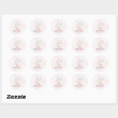 Sticker Rond Rose rose floral fille Baptême (Feuille)