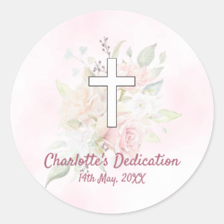 Sticker Rond Rose rose floral fille Dedication