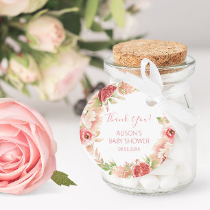 Sticker Rond Rose Rose Floral Vert Fille Baby shower