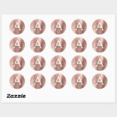 Sticker Rond Rose Rose Gold Girl Mariage Monogramme (Feuille)