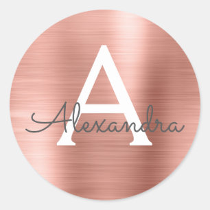 Sticker Rond Rose Rose Gold Girl Mariage Monogramme