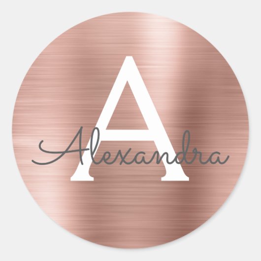 Sticker Rond Rose Rose Gold Girl Mariage Monogramme (Devant)