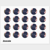 Sticker Rond Rose Rose Marine Bleu & Or Moderne Elégant Favoris (Feuille)