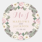 Sticker Rond Rose rose Moody Floral Boho Mariage Monogramme (Devant)