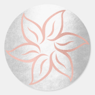 Sticker Rond Rose Rose Or Argent Gris Métallique Mandala Flower