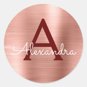 Sticker Rond Rose - Rose Or Bourgogne Monogramme métallique