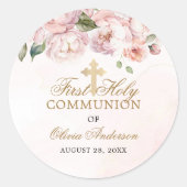 Sticker Rond Rose rose pâle Floral Première Communion sainte (Devant)