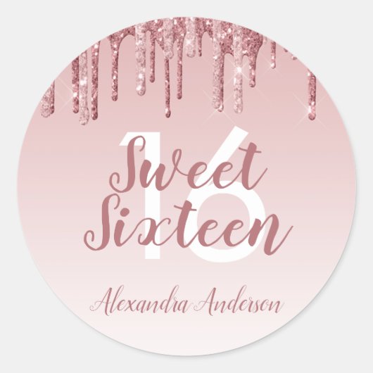 Sticker Rond Rose Rose Parties scintillant or et étincelle doux (Devant)