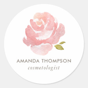 Sticker Rond Rose rose poudrée aquarelle chic
