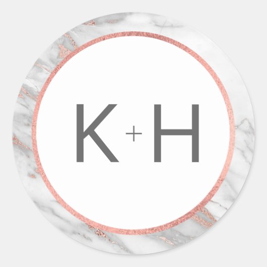 Sticker Rond ROSE ROSE ROSE Or FOIL Mariage Monogramme Seaux (Devant)