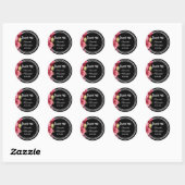 Sticker Rond Rose rose sur noir mariage nuptiale merci (Feuille)