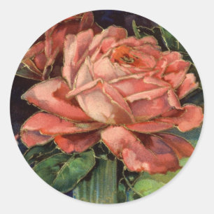 Sticker Rond Rose rose vintage