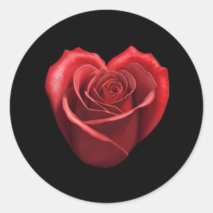 Sticker Rond Rose rouge en forme de coeur -