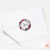 Sticker Rond Rose rouge et blanc couronne florale Monogramme (Enveloppe)
