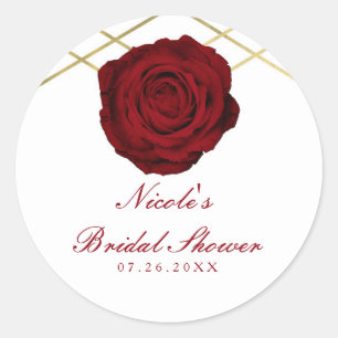 Sticker Rond Rose rouge et lignes dorées Fleur Élégant Favori p
