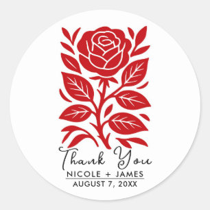 Sticker Rond Rose rouge et noir Fleurs Mariage