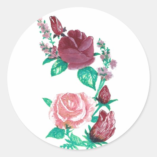 Sticker Rond Rose rouge et rose florale Conçu rond (Devant)