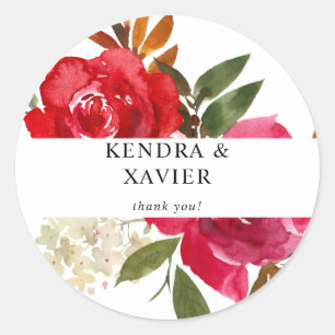 Sticker Rond Rose Rouge & Floral Rose 2 Merci