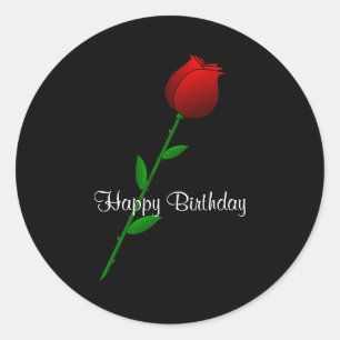 Sticker Rond Rose rouge "Joyeux anniversaire"