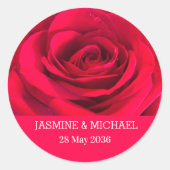 Sticker Rond Rose rouge Nom personnalisé Floral Mariage, Fiança (Devant)