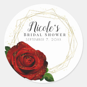 Sticker Rond Rose Rouge Or Géométrique Glamour Baby Shower de M