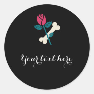 Sticker Rond Rose Rouge & Os Dia de Los Muertos Fête d'Hallowee