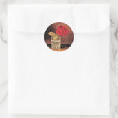 Sticker Rond Rose rouge, peinture d'art, (Sac)